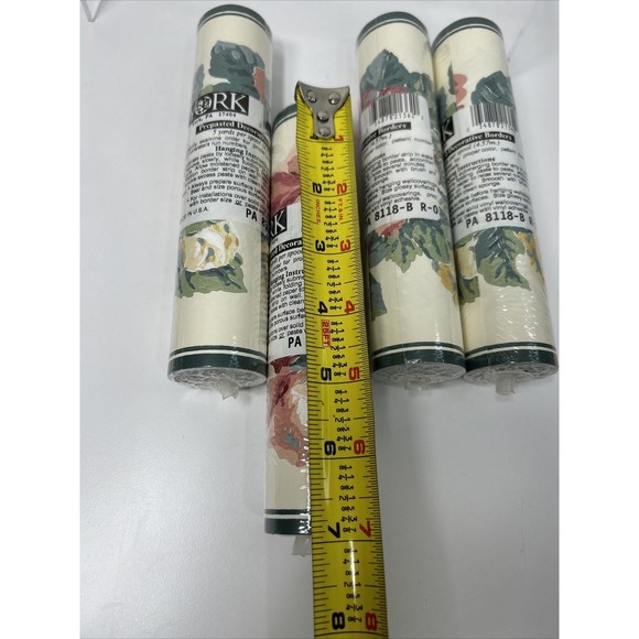 York Prepasted Wallpaper Border Floral Cottage Pink Rose Grandma Core Lot Of 4 - Picture 3 of 4